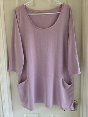 J. Jill Pure Jill Curved Seam Front Pocket 3/4 Sleeve Tunic Lavender Purple L